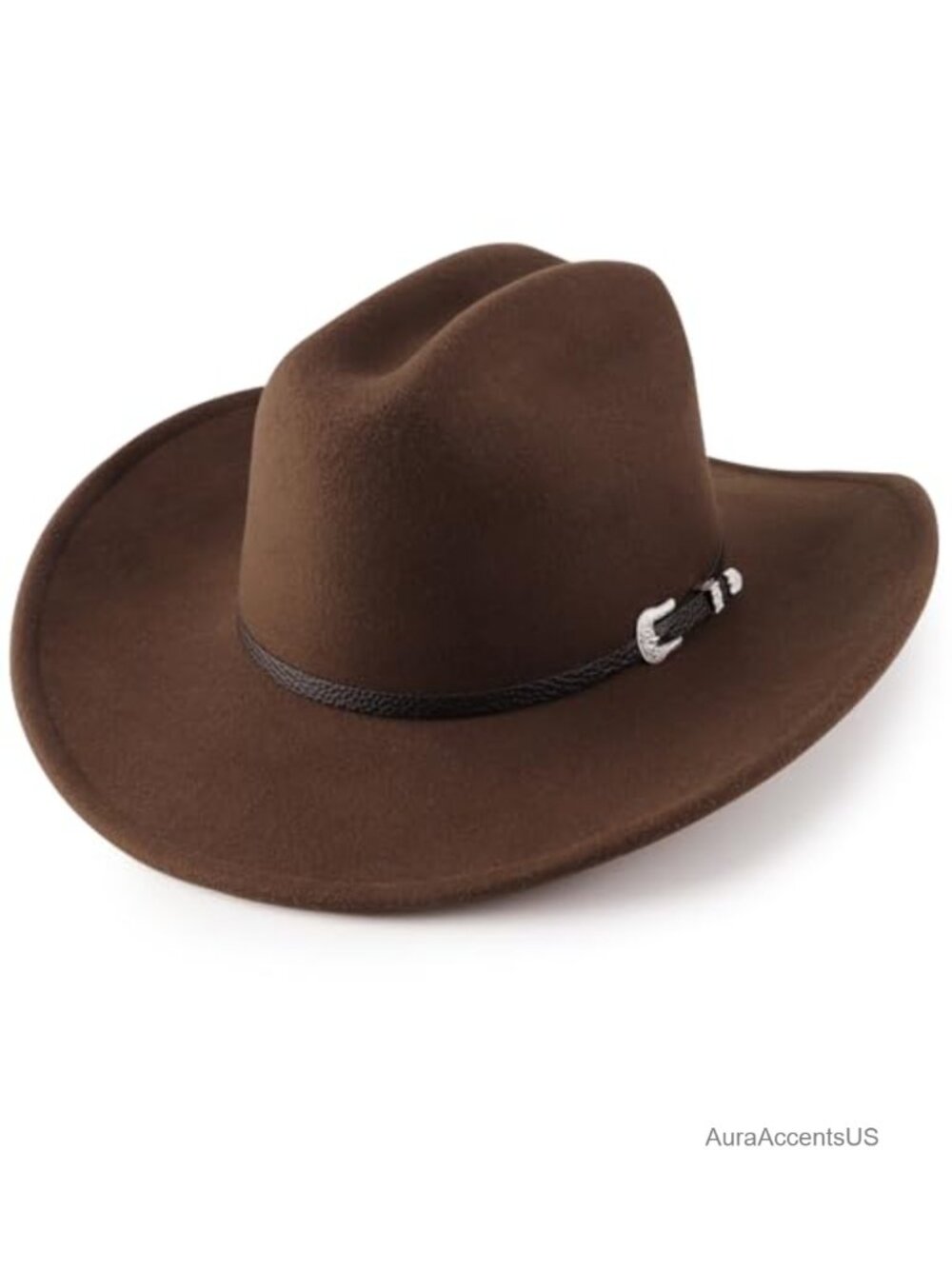 Wide Brim Felt Cowboy Hat Cotton Polyester Suede Texture Belt Buckle Western